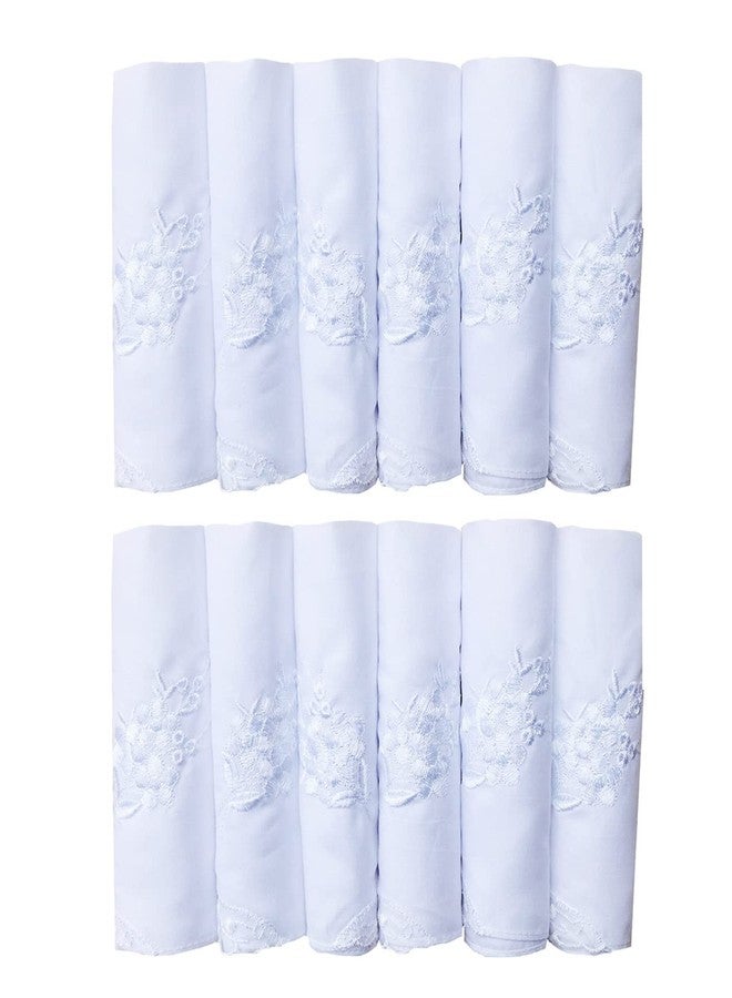 CoCoUSM Womens White Embroidered Cotton Lace Handkerchiefs Pack Bulk - Image 1